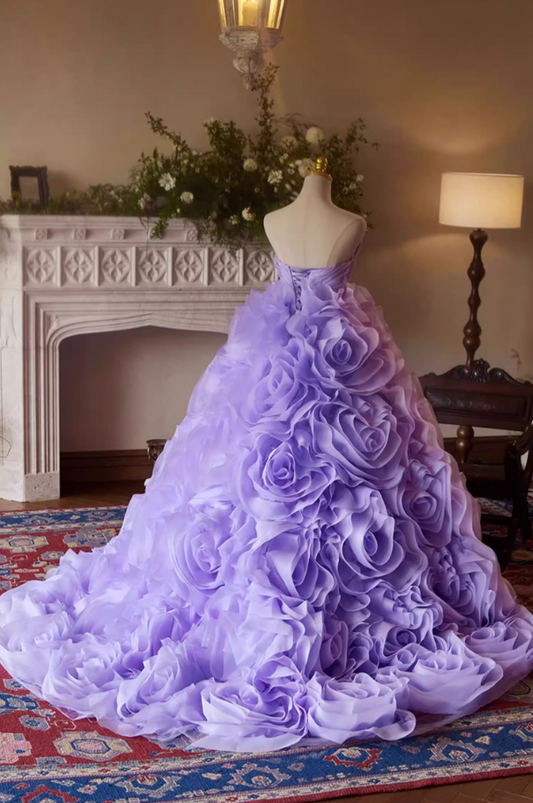 Fitted A-Line Strapless Pleated Sweet 16th Dresses Handmade Flowers Prom Dress AP5388