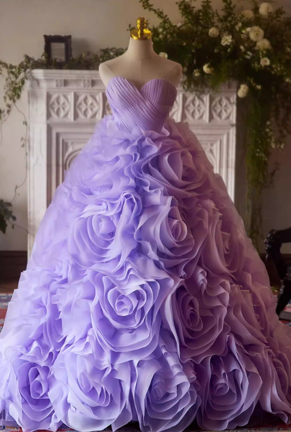 Fitted A-Line Strapless Pleated Sweet 16th Dresses Handmade Flowers Prom Dress AP5388