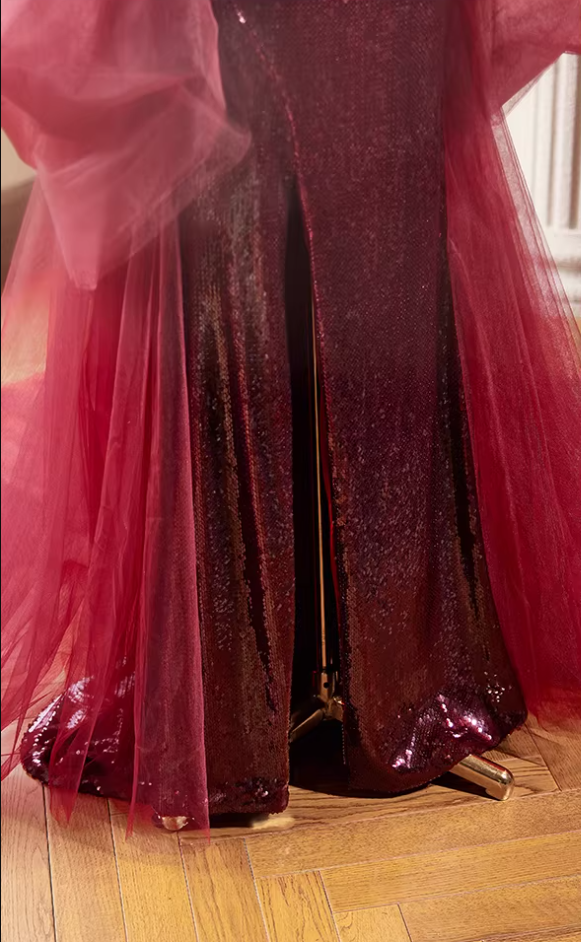 Flattering Sheath Off-Shoulder Red Sweet 16th Dresses Sequins High-Slit Prom Dress AP5389