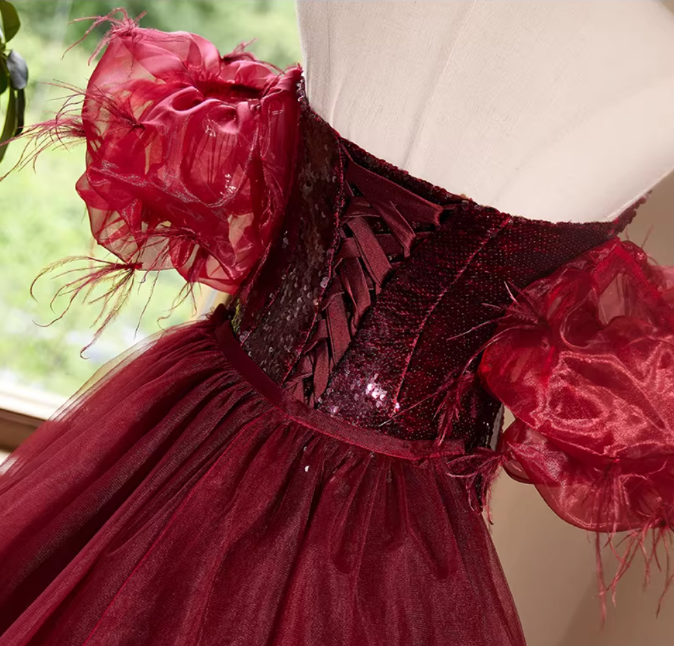Flattering Sheath Off-Shoulder Red Sweet 16th Dresses Sequins High-Slit Prom Dress AP5389