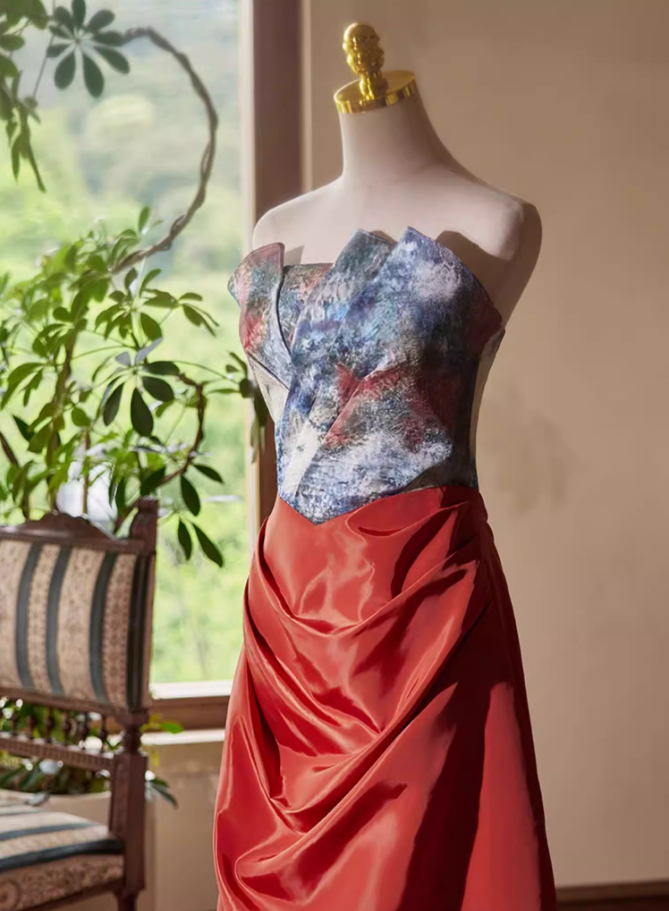 Trendy Sheath Strapless Printed Sweet 16th Dresses Draped Prom Dress AP5390