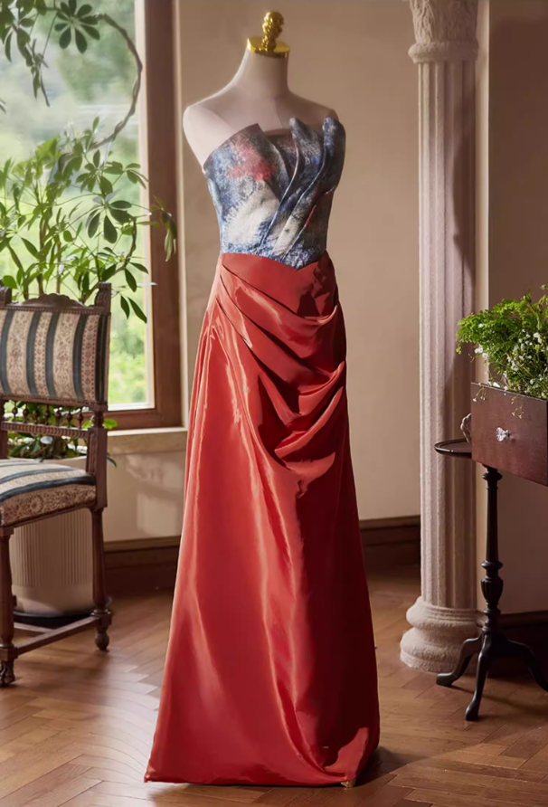 Trendy Sheath Strapless Printed Sweet 16th Dresses Draped Prom Dress AP5390
