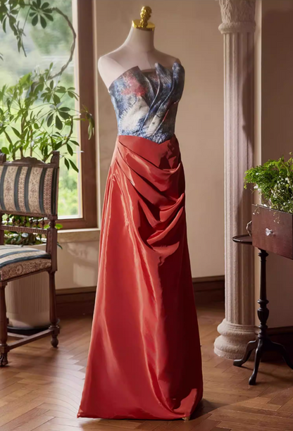Trendy Sheath Strapless Printed Sweet 16th Dresses Draped Prom Dress AP5390