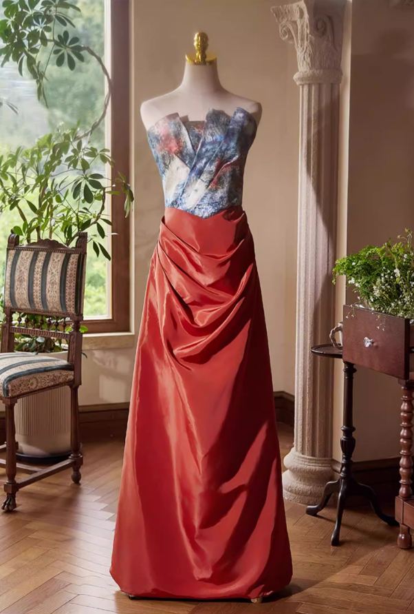 Trendy Sheath Strapless Printed Sweet 16th Dresses Draped Prom Dress AP5390