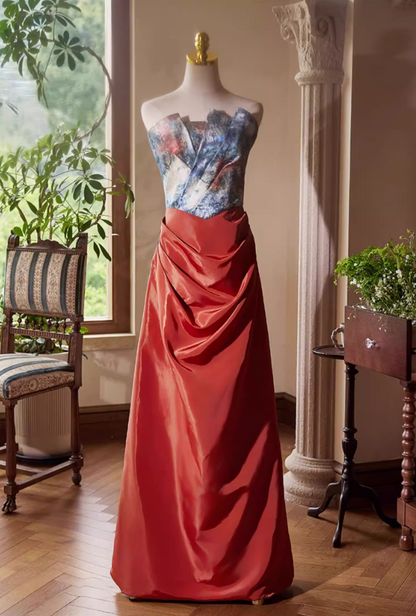 Trendy Sheath Strapless Printed Sweet 16th Dresses Draped Prom Dress AP5390