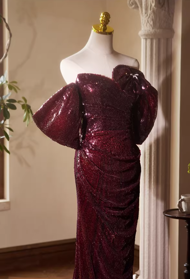 Attractive Off-Shoulder Long Evening Mermaid Dress Sequins Prom Dress AP5391
