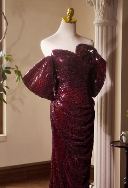 Attractive Off-Shoulder Long Evening Mermaid Dress Sequins Prom Dress AP5391