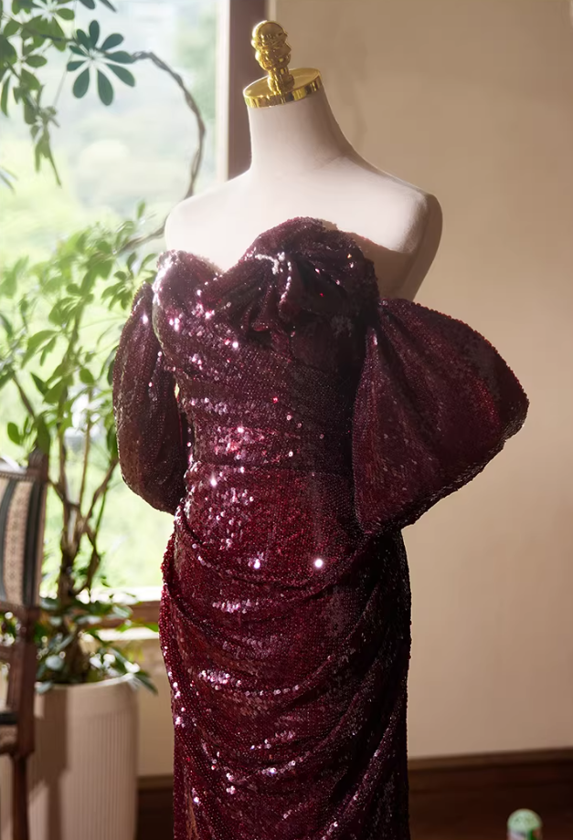 Attractive Off-Shoulder Long Evening Mermaid Dress Sequins Prom Dress AP5391
