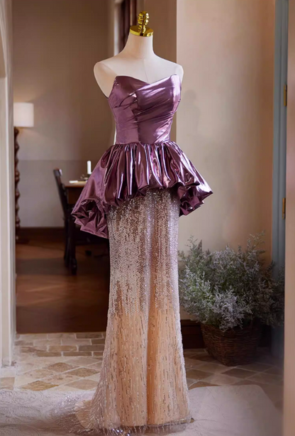 Sexy Sheath Strapless Ruffles Sweet 16th Dresses Sequins Tulle Prom Dress AP5392