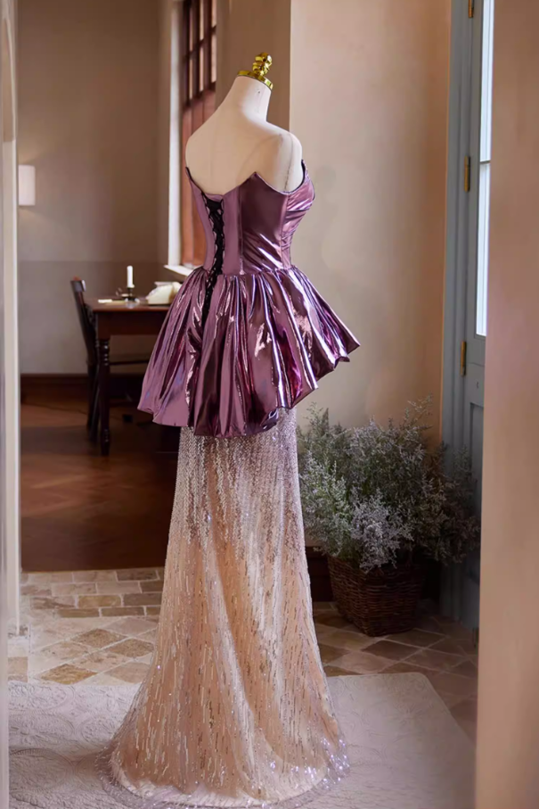 Sexy Sheath Strapless Ruffles Sweet 16th Dresses Sequins Tulle Prom Dress AP5392