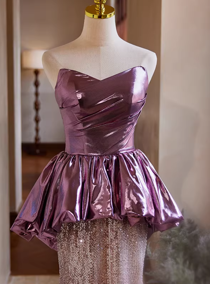 Sexy Sheath Strapless Ruffles Sweet 16th Dresses Sequins Tulle Prom Dress AP5392