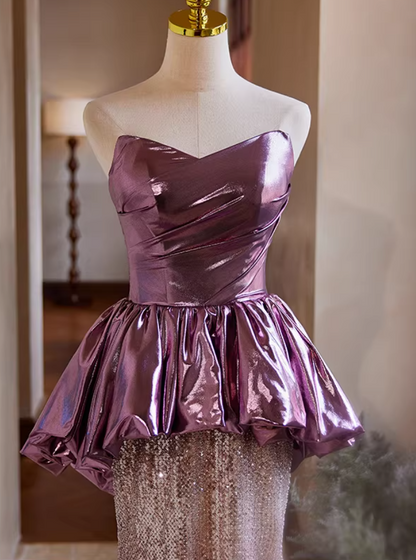 Sexy Sheath Strapless Ruffles Sweet 16th Dresses Sequins Tulle Prom Dress AP5392