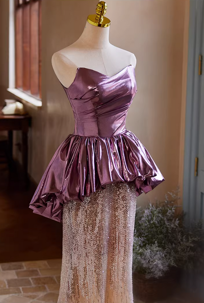 Sexy Sheath Strapless Ruffles Sweet 16th Dresses Sequins Tulle Prom Dress AP5392