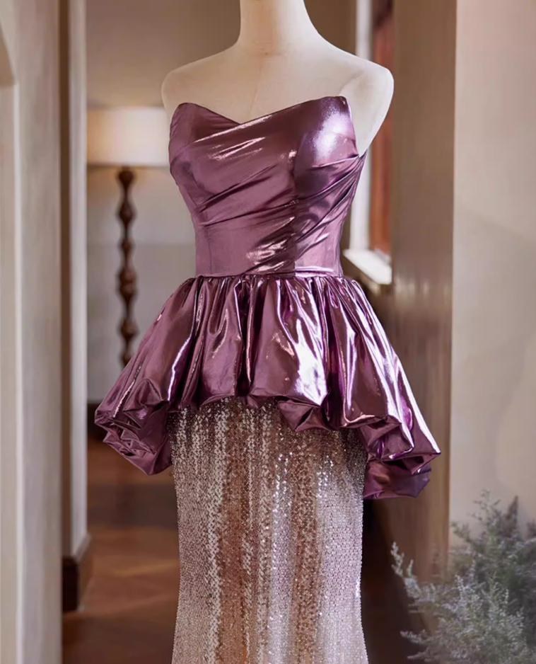Sexy Sheath Strapless Ruffles Sweet 16th Dresses Sequins Tulle Prom Dress AP5392