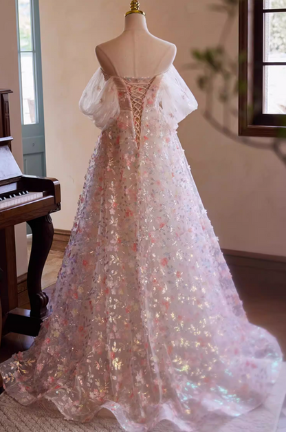 Vogue Off-Shoulder A-Line Floral Sweet 16th Dresses Sequins Appliques Prom Dress AP5393