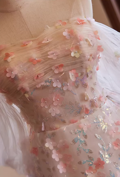 Vogue Off-Shoulder A-Line Floral Sweet 16th Dresses Sequins Appliques Prom Dress AP5393