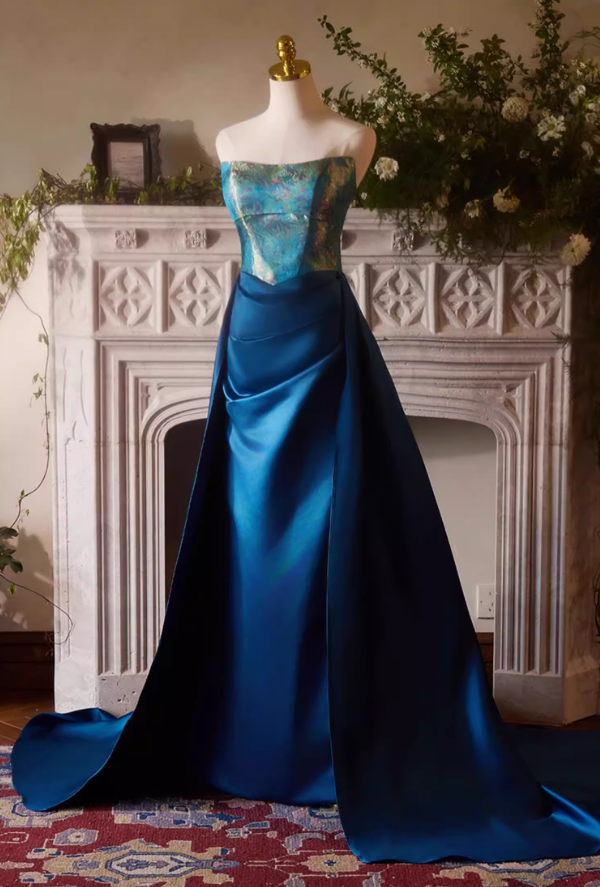 Princess A-Line Strapless Sweet 16th Dresses Jacquard Satin Prom Dress AP5395