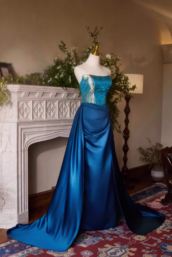 Princess A-Line Strapless Sweet 16th Dresses Jacquard Satin Prom Dress AP5395
