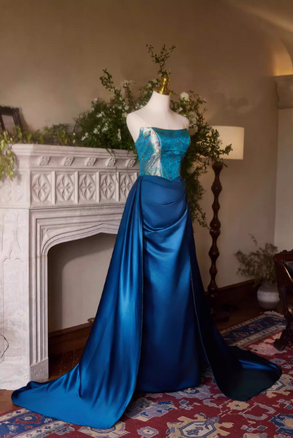 Princess A-Line Strapless Sweet 16th Dresses Jacquard Satin Prom Dress AP5395