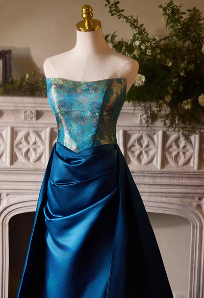 Princess A-Line Strapless Sweet 16th Dresses Jacquard Satin Prom Dress AP5395