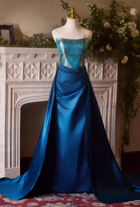 Princess A-Line Strapless Sweet 16th Dresses Jacquard Satin Prom Dress AP5395