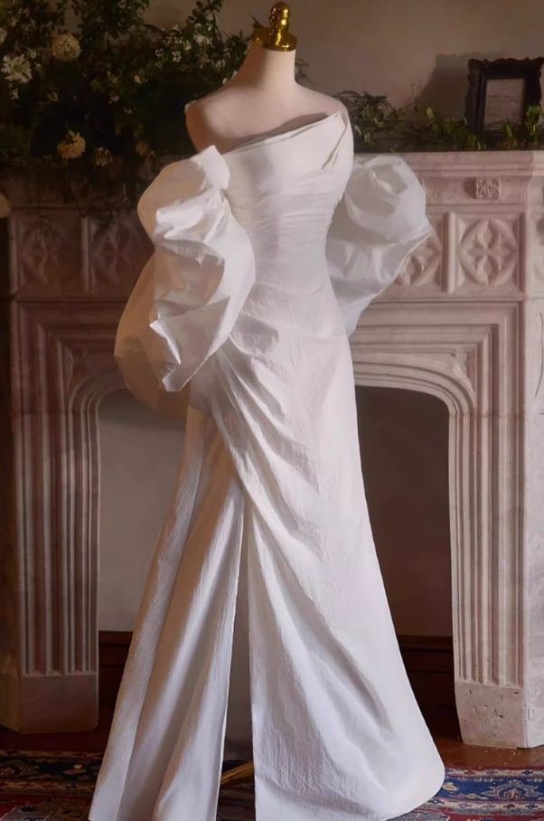 Pretty A-Line Strapless Bridal Gowns With Shawl High-Slit Wedding Dress AP5396