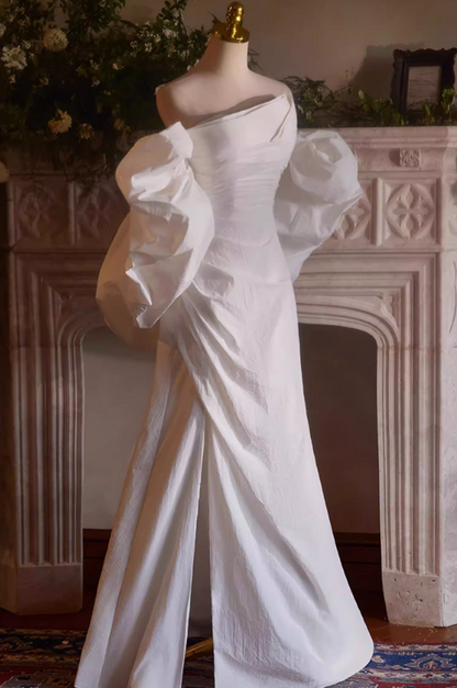 Pretty A-Line Strapless Bridal Gowns With Shawl High-Slit Wedding Dress AP5396