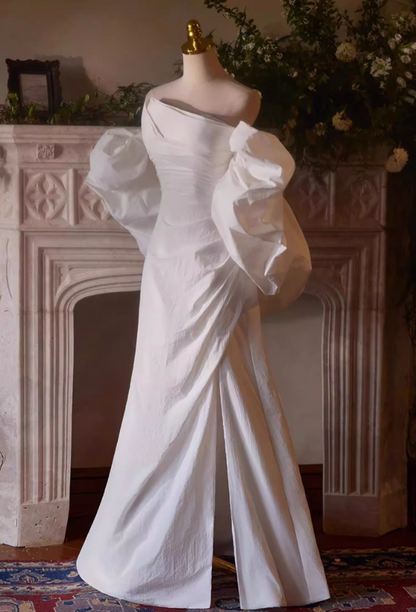 Pretty A-Line Strapless Bridal Gowns With Shawl High-Slit Wedding Dress AP5396