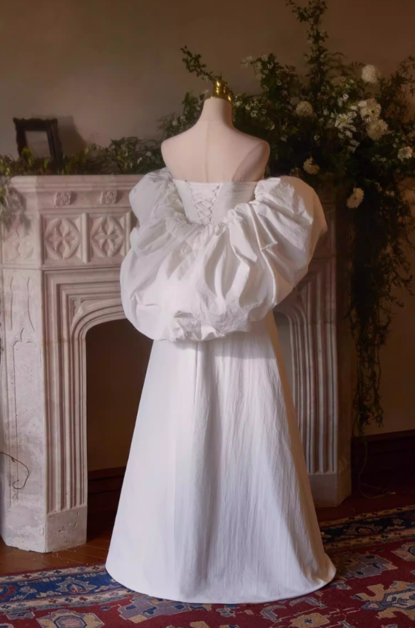 Pretty A-Line Strapless Bridal Gowns With Shawl High-Slit Wedding Dress AP5396