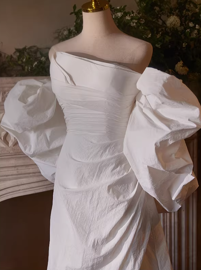 Pretty A-Line Strapless Bridal Gowns With Shawl High-Slit Wedding Dress AP5396