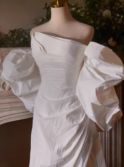 Pretty A-Line Strapless Bridal Gowns With Shawl High-Slit Wedding Dress AP5396