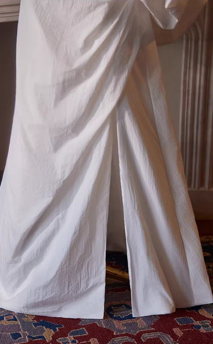 Pretty A-Line Strapless Bridal Gowns With Shawl High-Slit Wedding Dress AP5396