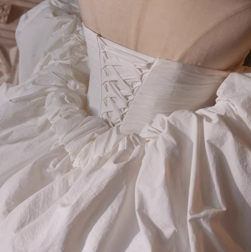 Pretty A-Line Strapless Bridal Gowns With Shawl High-Slit Wedding Dress AP5396