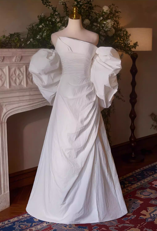 Pretty A-Line Strapless Bridal Gowns With Shawl High-Slit Wedding Dress AP5396