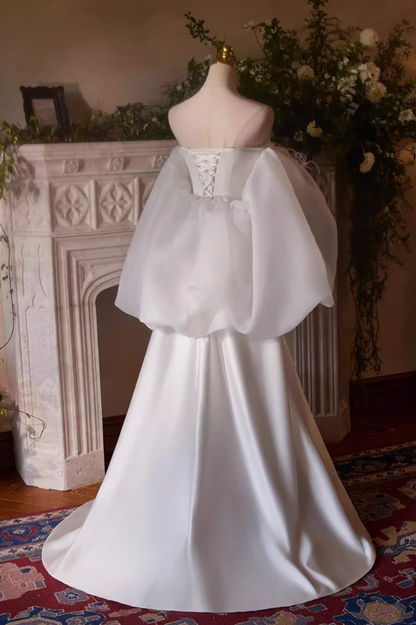 Fancy A-Line Strapless Bridal Dresses Pleated Satin Wedding Dress AP5397
