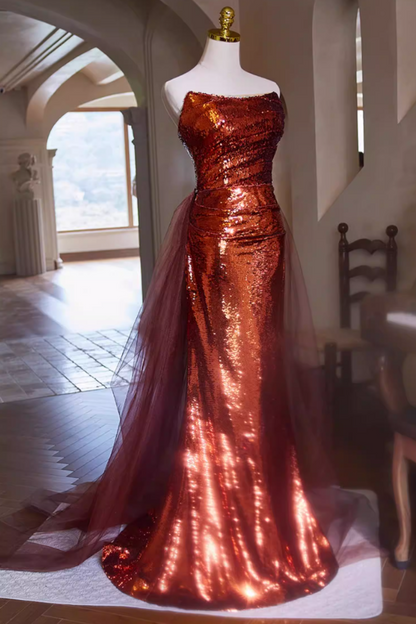 Gen Z Style Strapless Long Evening Mermaid Dress Sequins Beading Pleated Prom Dress AP5400