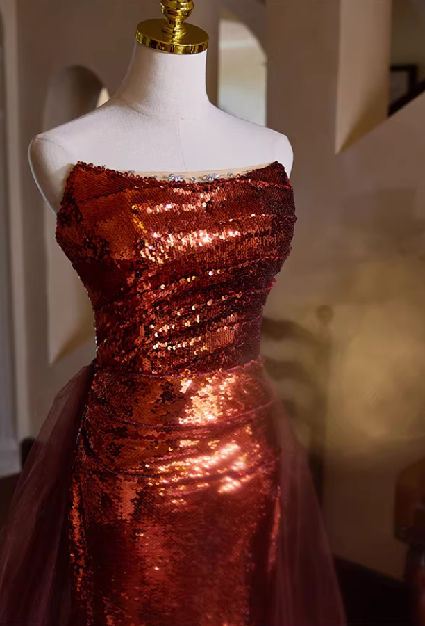 Gen Z Style Strapless Long Evening Mermaid Dress Sequins Beading Pleated Prom Dress AP5400