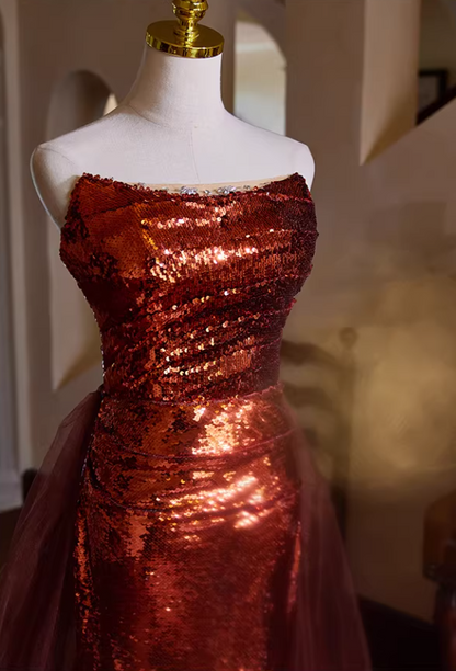 Gen Z Style Strapless Long Evening Mermaid Dress Sequins Beading Pleated Prom Dress AP5400