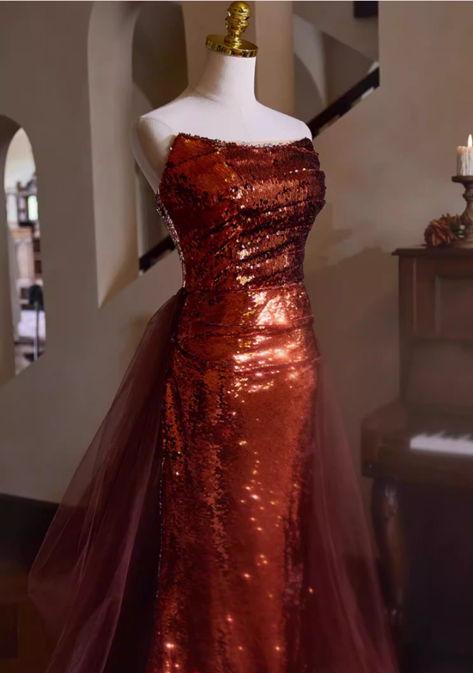 Gen Z Style Strapless Long Evening Mermaid Dress Sequins Beading Pleated Prom Dress AP5400