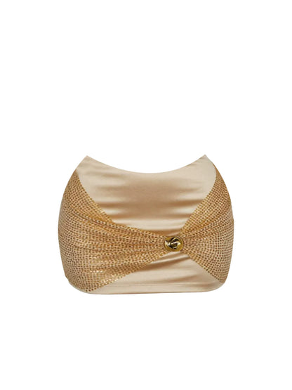 Splendid Low-Waist Ruched Bodycon Mini Skirt Sparkly Gold Sequin Corset Top Strapless 2-Piece Short Dress AP5419