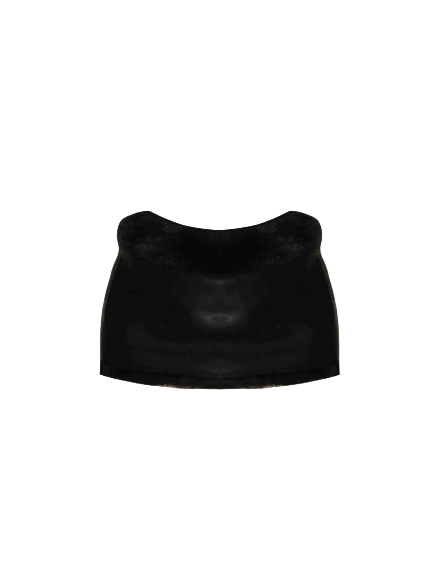 Avant-Garde High-Waist Leather Fur Trim Bodycon Mini Skirt Sexy Black Chain Detail Deep V Crop Top 2-Piece Short Dress AP5421