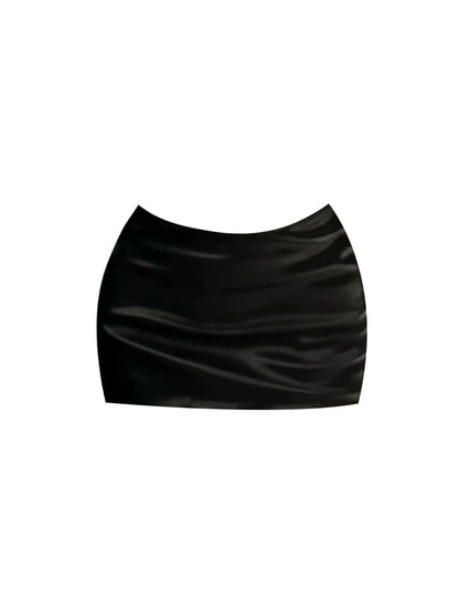 Eye-Catching Ruched Bodycon 2-Piece Mini Skirt Chic Black Cutout Off-Shoulder Long Sleeve Crop Short Dress AP5422