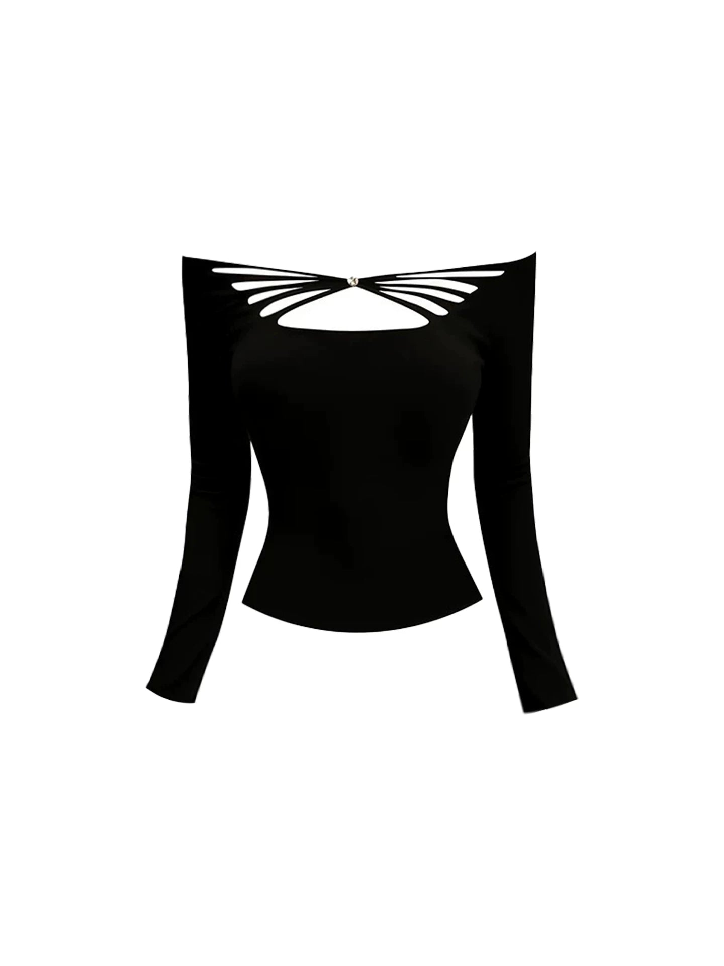 Eye-Catching Ruched Bodycon 2-Piece Mini Skirt Chic Black Cutout Off-Shoulder Long Sleeve Crop Short Dress AP5422