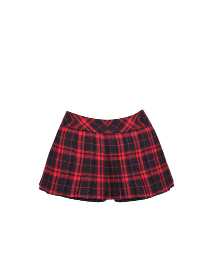 Fresh Red Plaid Pleated Two-Piece Mini Skirt Trendy Black Turtleneck Long Sleeve Crop Top A-Line Short Dress AP5423