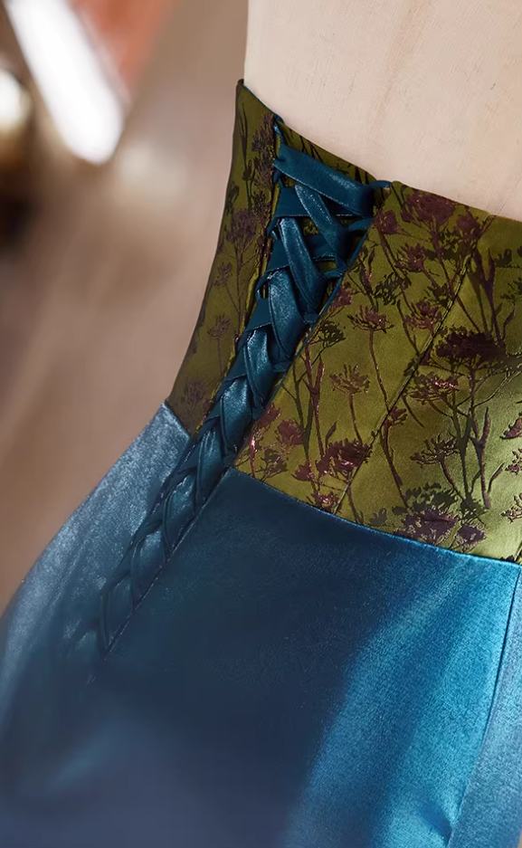 Sleek Strapless 3D Floral Long Evening Mermaid Dress Bow Jacquard Draped Satin Prom Dress AP5425