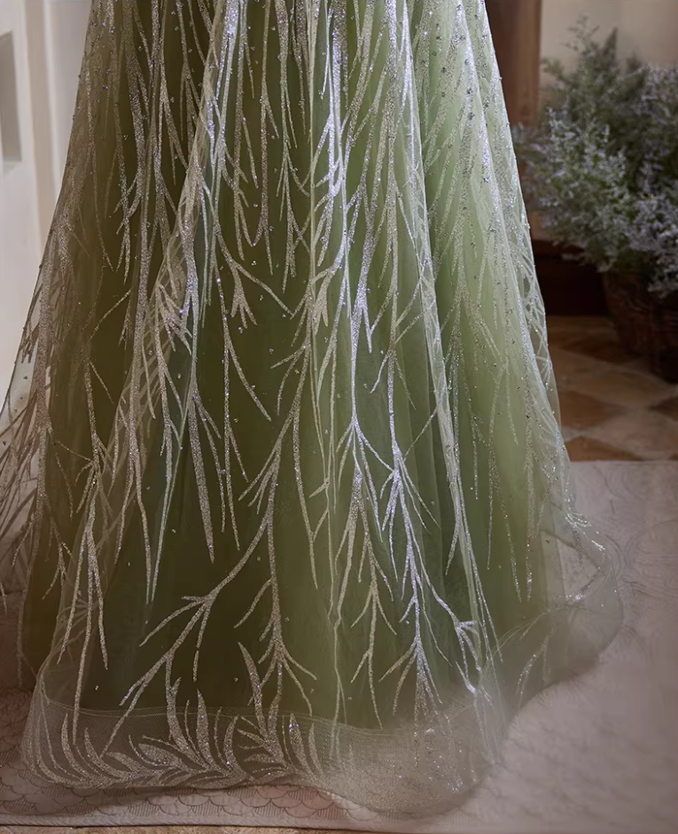 Victorian-Inspired Halter Neck A-Line Cutout Sweet 16 Gowns Sequins Beading Green Prom Dress AP5426