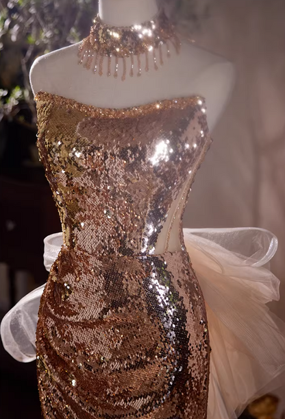 Cozy Strapless Long Mermaid Evening Dress Sequins Prom Dress AP5428