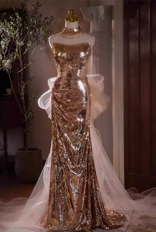 Cozy Strapless Long Mermaid Evening Dress Sequins Prom Dress AP5428