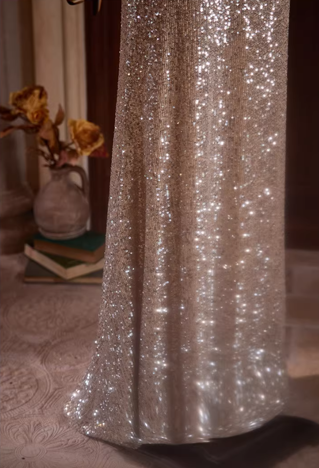 Lustrous Sheath Puff Off-Shoulder Sweet 16th Dresses Sequins Prom Dress AP5429