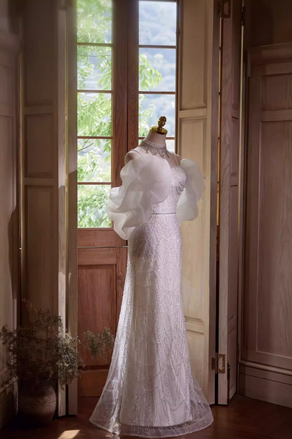 Fabulous Spaghetti Strap Mermaid Bridal Gowns Beading Sequins Tulle Wedding Dress AP5432